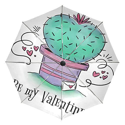 Parapluie automatique coupe-vent et anti-UV à motif coeur de cactus