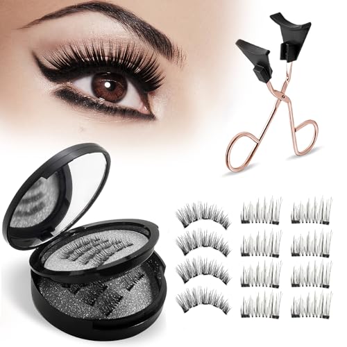 Magnetische Wimpern, 4 Paare Doppelt Magnet Wimpern Natürlicher...