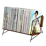 AITEE Vinyl Record Holder Storage, Vintage Vinyl Album Holder Wooden for 70 LPs, Countertop Display Organizer Storage for Magzine/books/Albums/Files