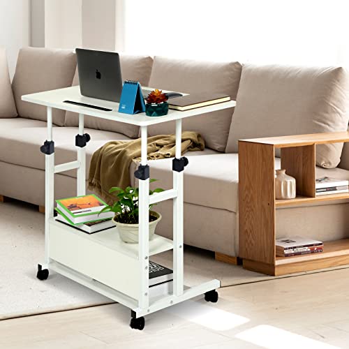 Home Office Desks Standing Adjustable Height Small Laptop Desk With Storage For Small Spaces Computer Table For Couch Bedrooms Mobile Rolling Portable Student Desk On Wheels Modern Uplift White Desk #TOP1
