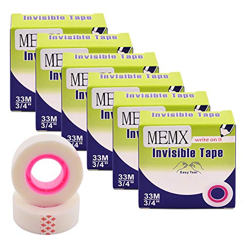 MEMX Invisible Tape, Writable Matte-Finish Transparent Tape, 3/4 x 1300 Inch, 6 Rolls, Numerous Applications, Cuts Cleanly, Engineered for School Office and Home Use Clear Tape.