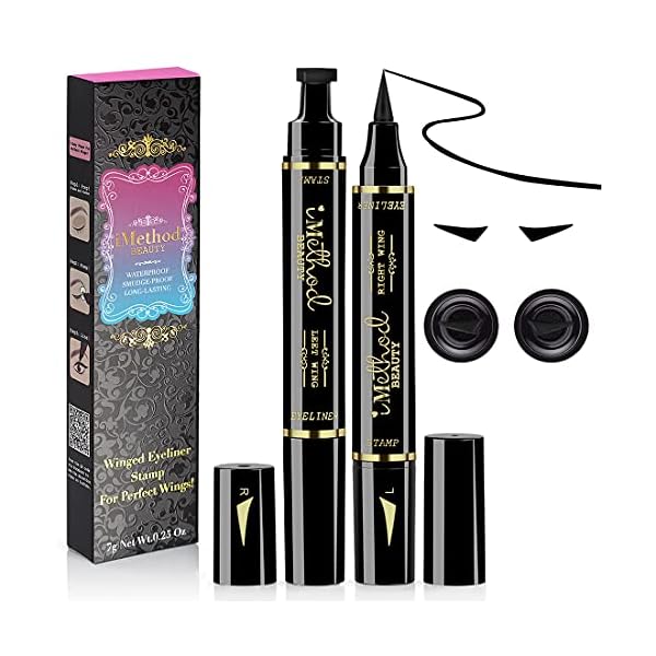 iMethod Eyeliner Stamp - 2 Pens Winged Eyeliner Stamp, for All Eye Shapes, Winged Eyeliner Stamp, Perfect Wing Cat Eye Liner, Waterproof & Smudge-proof, 10 mm