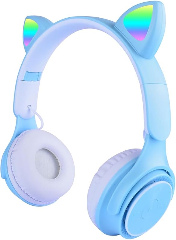 Zore M6 Pro Cat RGB Led Işıklı Kedi Kulağı Band Tasarımlı Ayarlanabilir ve Katlanabilir Kulak Üstü Bluetooth Kulaklık Mavi