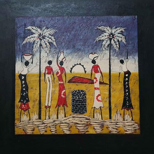 Tableau africain à l'huile carré 80x80 pour décoration murale - 2