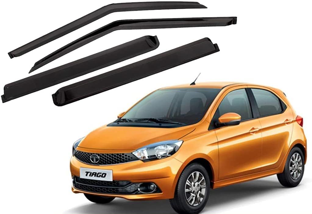 Front Rear Left and Right Unbreakable Door Window Visor Wind Rain Guard Deflector Trim Compatible with Tata Tiago (2020 Onwards)