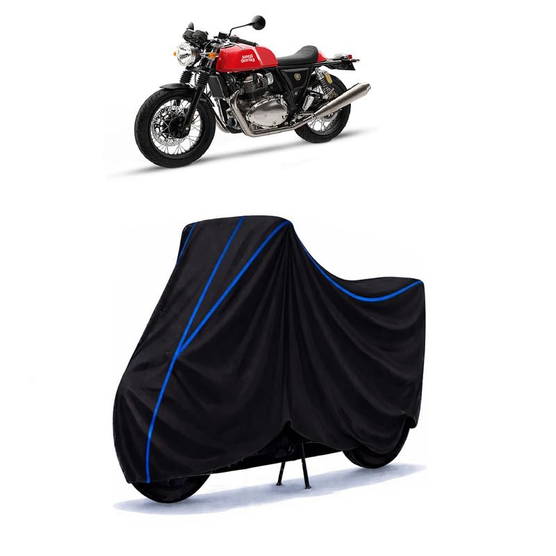 Image of Continental GT 650 Bike Cover Water Resistant Universal Motorcycle Rain | Heavy Duty UV Protection, Dust, Scratch Indoor Outdoor All Weather with Black Blue Piping Elastic
