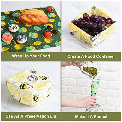 Reusable Beeswax Food Wrap Set: 7 Packs Organic Bee Wax Wraps Cover for Sandwich Bread - Sustainable Beeswax Wrapper Paper Food Storage Zero Waste