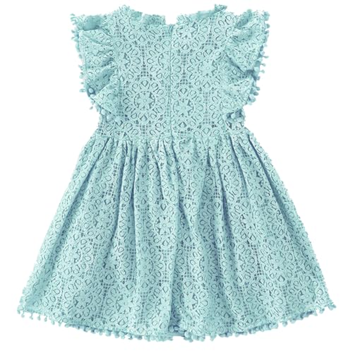 Image of BGFKS Baby Girl Tutu Dress Elegant Lace Pom Pom Flutter Sleeve with Flower Headband Set