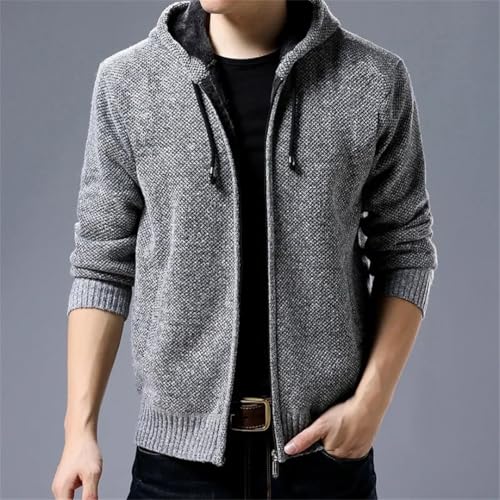 Men's Thick Hooded Zip Up Cardigan Sweater Winter Knitted Oversized Casual Outerwear Sweatercoat4