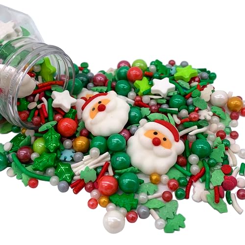 Image of Christmas Sprinkles Edible Santa Claus Red and Green Pearl Sprinkles Mix Holiday Christmas Themed Cake Cupcakes Toppers Decoratings