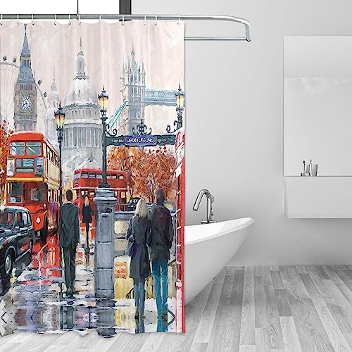 Rideau de douche imprimé Londres TOMPPY en polyester imperméable - 4