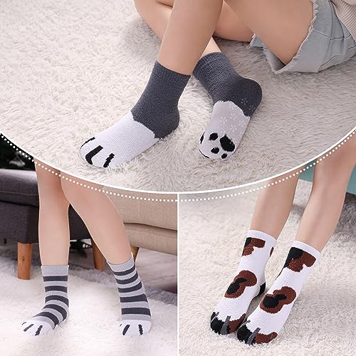 LINEMIN Kids Fuzzy Socks Boys Girls with Grips Non Slip Slipper Socks Cozy Fluffy Winter Warm Crew Socks 6 Pairs2