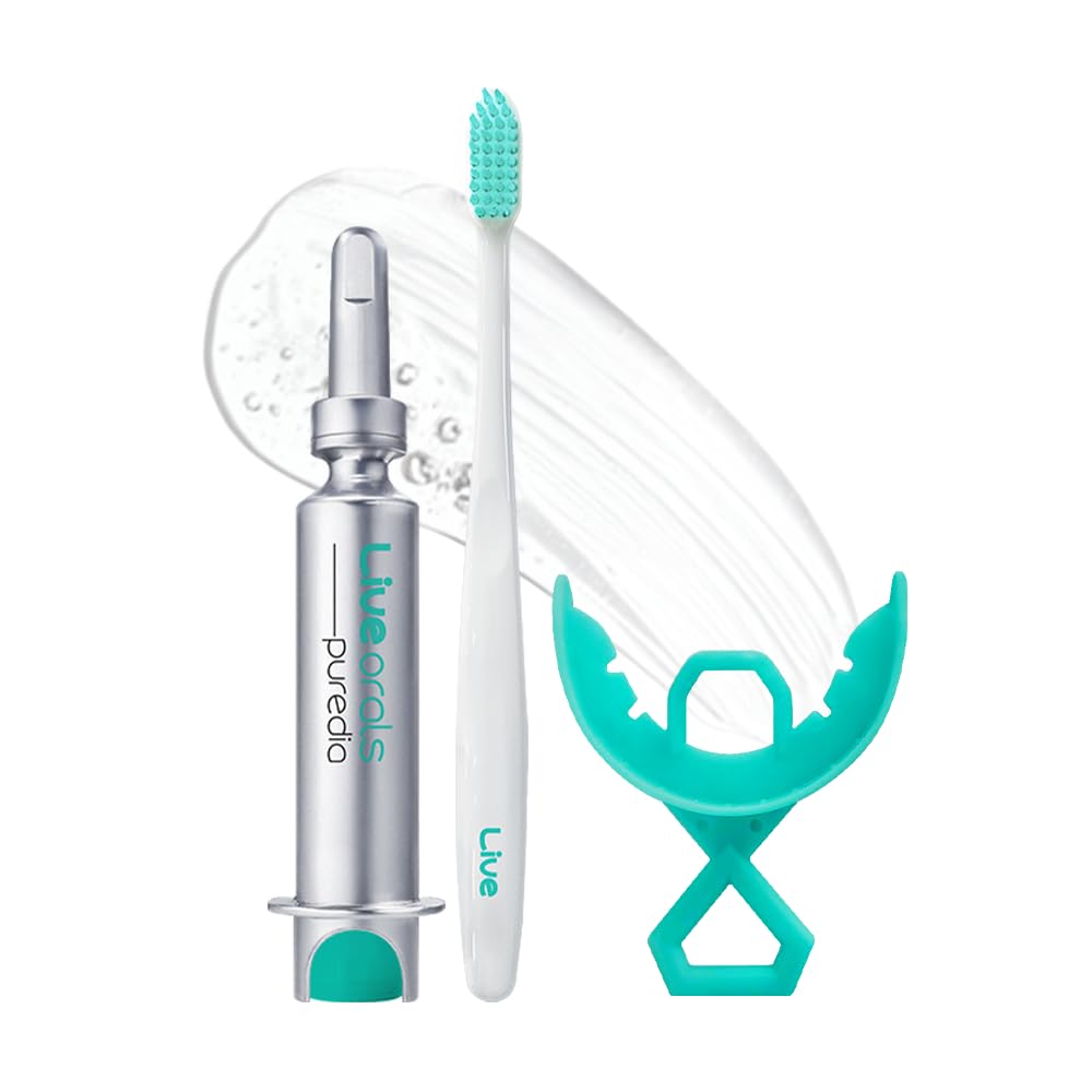 Live Orals Pure Dia Teeth Whitening Gel - Safe at-Home Kit and Ultra Fine Bristle Toothbrush (White)