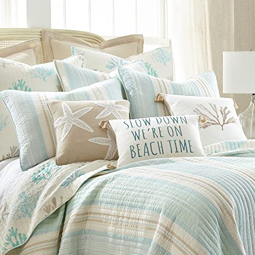 Levtex Home - Stone Harbor King/Cal King Quilt - Striped Coastal - Light Blue, Taupe, & Cream - Quilt Set Size 106x92in. and Two Shams 20x36in. - Reversible - Cotton Fabric - Image 2