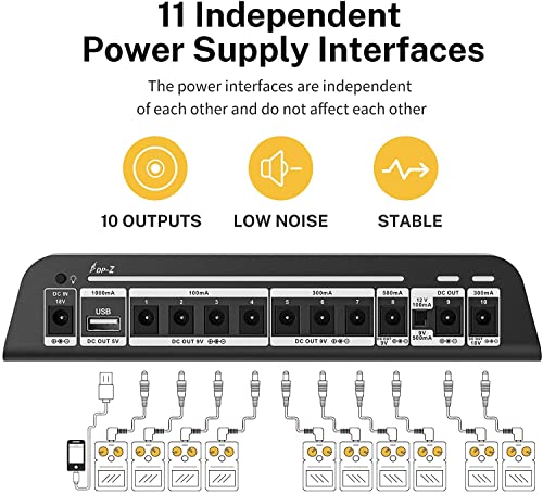 image for Donner DP-Z 9V Guitar Pedal Power Supply 11 Isolated DC Output with US