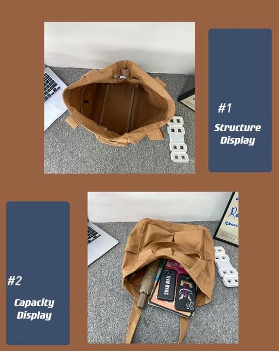 Komociya Canvas Tote Bag with Zipper and Pockets Large Handbag for Women Men Cute Shoulder Bag for Work Travel2