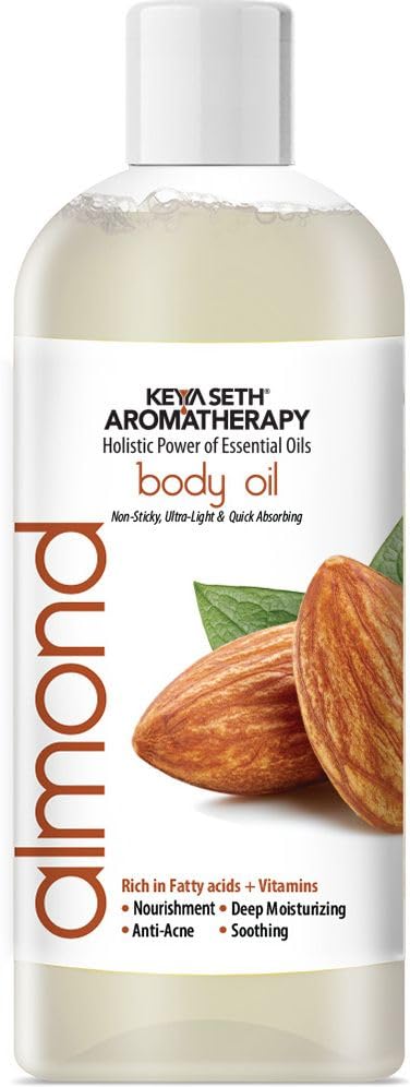 Image of KEYA SETH AROMATHERAPY Almond Body Oil - Anti-Acne, Deep Moisturizing, Soothing, Skin Nourishment; Non-Sticky, Quick-Absorbing 400ml
