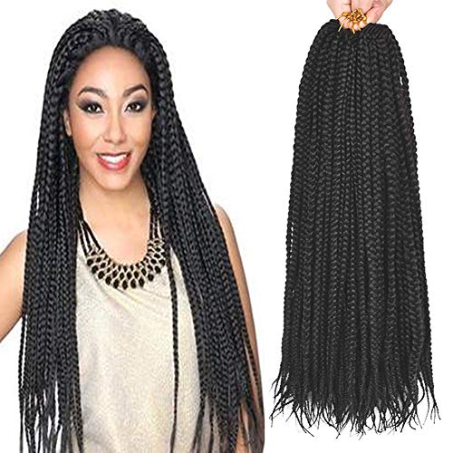 UNA14inch 3packs Box Braids Crochet Hair Extensions Synthetic Hair Crochet Braids Kanekalon Jumpo Braiding Hair (14inch,3pcs, 1B)