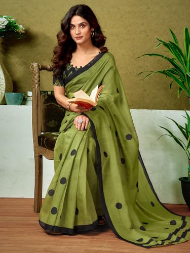 Image of Satrani Women's Chanderi Cotton Printed Ready To Wear One Minute Pre Pleated Readymade Saree with Unstitched Blouse Piece