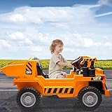 12V 4WD Ride on Dump Truck with Electric Dump Bed,12V Electric Ride-On Construction Truck,4-Wheeler Toy Car With Remote Control, Dump Bed, Shovel & Music Player | Interactive Construction Vehicle Gift