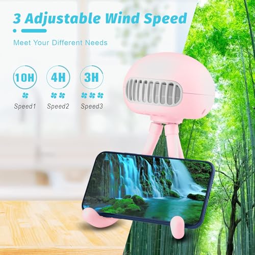 Image of Stroller Fan - Portable Bladeless Fan with Flexible Tripod, Clip-On, Handheld, 3 Speeds, Rechargeable for Car Seat, Crib, Bike, Desktop (Pink)