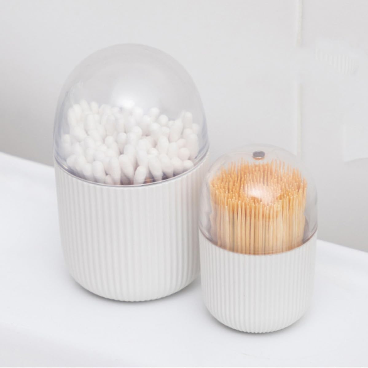 Modern Cotton Swabs Holder with Lid, White Abs Storage Organizer for Cotton Buds and Toothpicks, Space Saving Design for Home Bathroom Use
