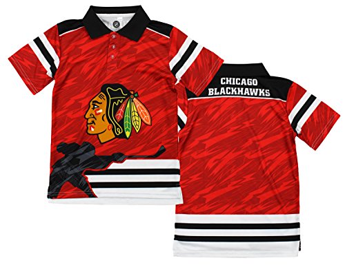 Outerstuff NHL Big Boys Youth Performance Short Sleeve Polo Shirt, Various Teams (Chicago Blackhawks, Small (8))