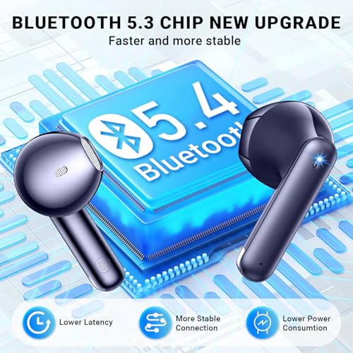 Image of Wireless Earbuds, Bluetooth 5.4 Headphones with 42H Ultralight Ear Buds, Bluetooth Earbuds with 4 ENC Noise Cancelling Mics, HiFi Deep Bass Dual LED Display USB-C, IPX6 Waterproof Earphones Blue