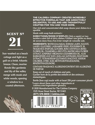 Image of Caldrea Dish Soap, Biodegradable Dishwashing Liquid Made with Soap Bark and Aloe Vera, Rosewater Driftwood Scent, 16 oz