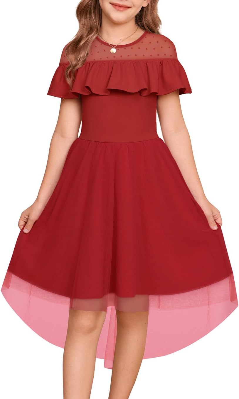 GRACE KARIN Girls Wedding Party Formal Dress Junior Bridemaid Dresses for Teens Tulle High Low Dress Size 7-14
