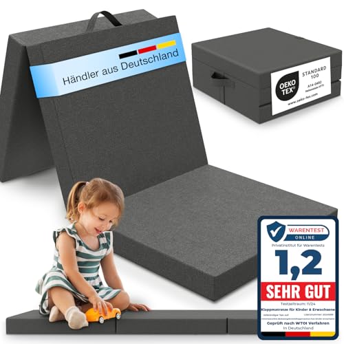 maxVitalis Klappmatratze 70x190 cm, 9 cm hoch, Klappmatratze Kinder faltbar, klappbare Gästematratze, Faltbare Matratze, Reisematratze für Kinder und Erwachsene für Reisen und Camping (Anthrazit)