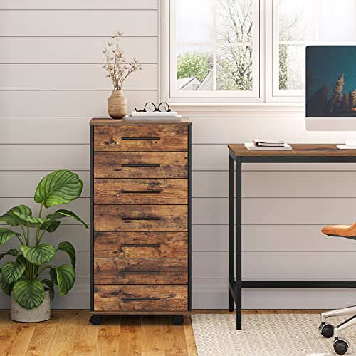 image for HOOBRO 7-Drawer Chest, File Cabinet, Wooden File Cabinet, Office Cabin