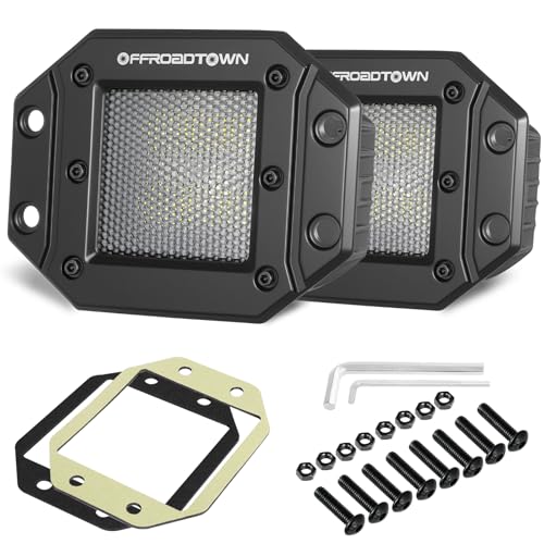 Flush Mount LED Pods, OFFROADTOWN 5'' 12,000LM CREE LED Driving Lights Reverse Backup Light Flush Light Bar Off Road Lights Work Light for Truck Pickup UTV ATV SUV Boat 4x4 Car - Diffusion Beam