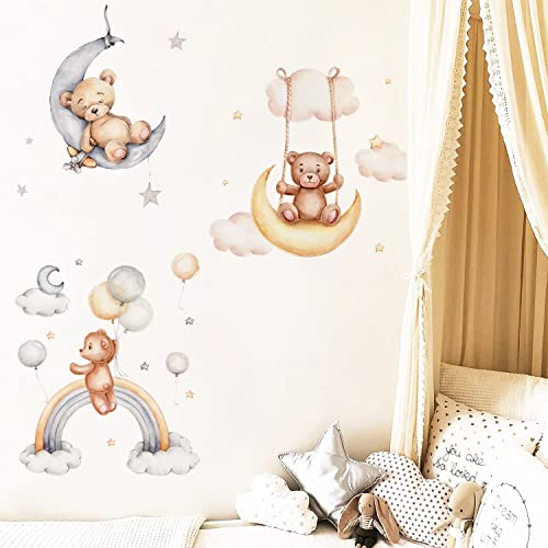 Little Bear Sleeping On The Moon Wall Decals, Baby Nursery Decor, Removable Diy Wall Decor Vinyl Mural Art For Kids Baby Nursery Bedroom Living Room Playroom Decoration #TOP5