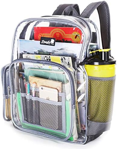 DEARFUN Clear Backpack Eco friendly Student Book Bag Transparent School Daypack for Teenager Girls Boys, Medium Size Stadium Approved