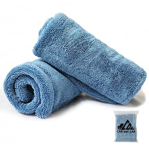 CAR out LAB (カーアウトラボ)洗車 タオル 超吸水 厚手 マイクロファイバー クロス 両面タイプ 拭き取り 拭き上げ 40cm×40cm (小判ブルー2枚セット)