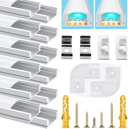 Chesbung 12 Pack U Shape Led Aluminum Profile for LED Strips, 1Meter/3.3ft Led Aluminum Channel with Milky White Cover, Led Track Diffusers with End Caps, Mounting Clips and 90 Degree Corner Connector