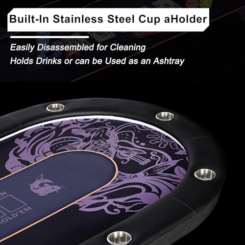Klappbarer Pokertisch, klappbare Pokertische für 10 Spieler mit zusammenklappbaren Beinen, Casino-Freizeit-Tischplatte für Texas Holdem Pokertisch, Getränkehalter aus Edelstahl – 213 x 106 cm – Bild 7