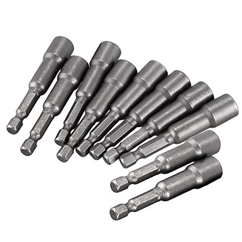 Mesee 10 Pcs Power Nut Driver Set, 1/4 Inch Hex Shank Magnetic Extension Socket Wrench Screw Drill Bit Holder Quick Change Adapter Bolt Drivers Repairing Tool Kit - 65Mm Length #TOP6