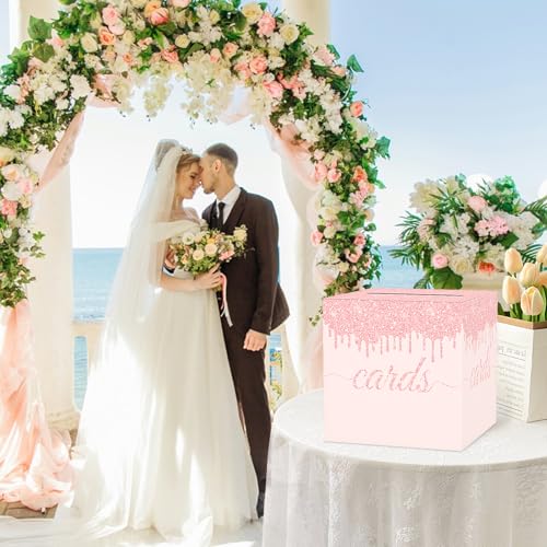 Image of Pink Card Box for Party, 8.7 inch Gift Cards Receiving Box Holder for Wedding, Bridal Shower, Graduation, Birthday, Retirement, Baby Shower, Anniversaries Party Decorations
