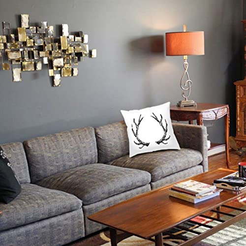 Throw Pillow Covers Reindeer Antlers Cotton Linen Cushion Covers White Boho Rustic Vintage Horn Christmas Sketch Black Hipster Tribal Abstract Home Decorative Throw Pillowcases 18×18 Inch Patio Sofa #TOP3
