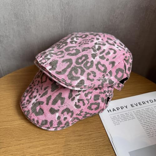Retro and Stylish Pink Leopard Print Front Hat for Kids A Niche Y2k Headshot Around A Bailey to Make The Face Look2