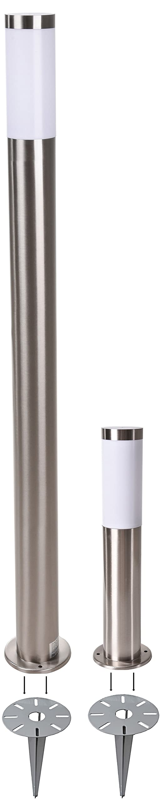 Novatool Wegeleuchten I 45 cm + 110 cm I mit Erdspieß I Edelstahl I IP44 I E27 Sockel I Wegebeleuchtung aussen Aussenleuchten Garten Standleuchte Terassenleuchte Gartenleuchte stehend
