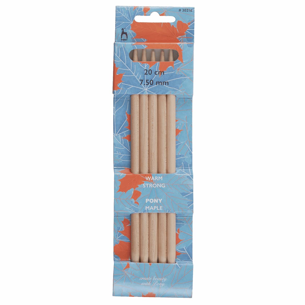 Pony Double Ended Maple Wood Knitting Pins - 20Cm x 7.50mm, Set of 5