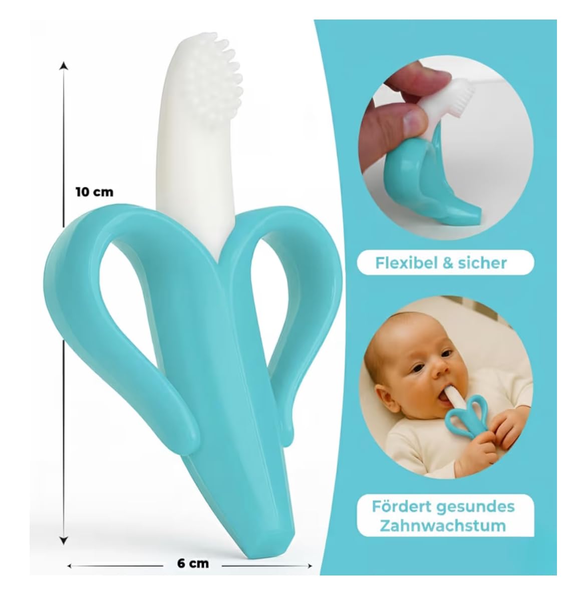 Banana Shaped Baby Silicone Teething Toothbrush (Blue), Green - Image 2