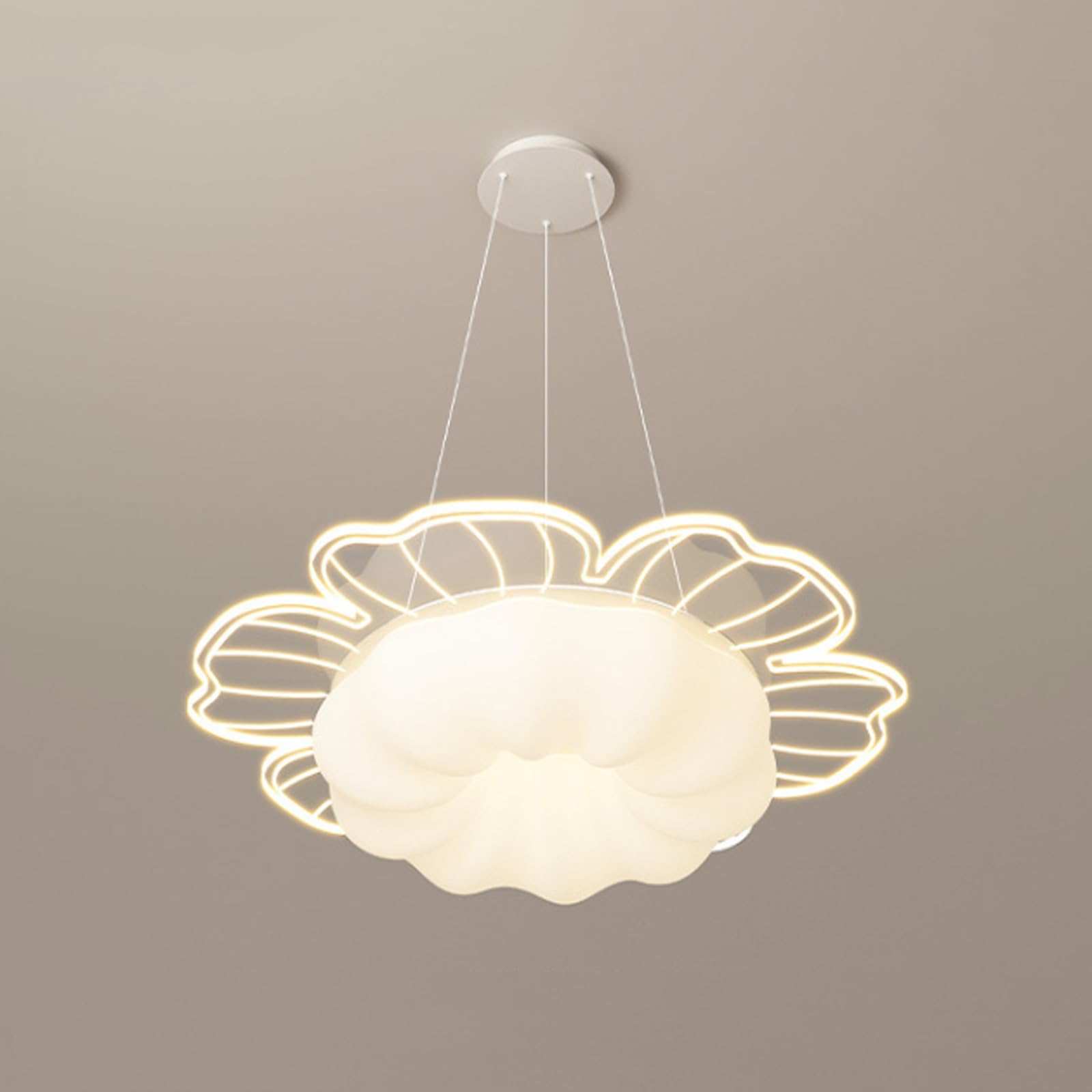 Lustres suspendus réglables salon moderne suspension fleurs blanches acrylique - 7