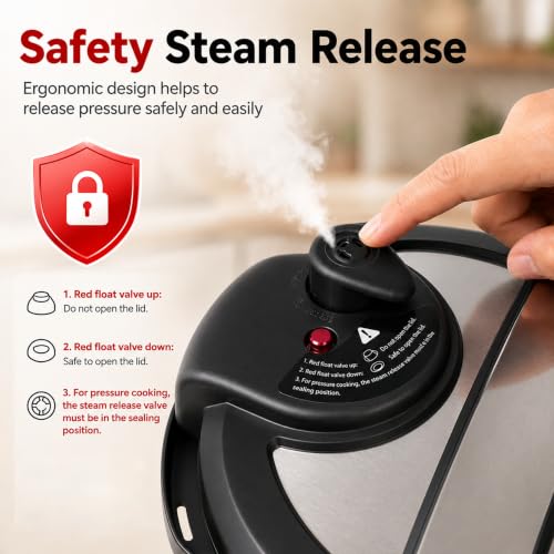 Image of Simple Deluxe Electric Pressure Cooker 6Qt, 12 Presets Instant Multi Cooker, Olla de Presion Nonstick Pot 6 Quarts for Slow Cook, Rice Cook, Steam, Saute, Canning, Yogurt Maker, Warm, Black