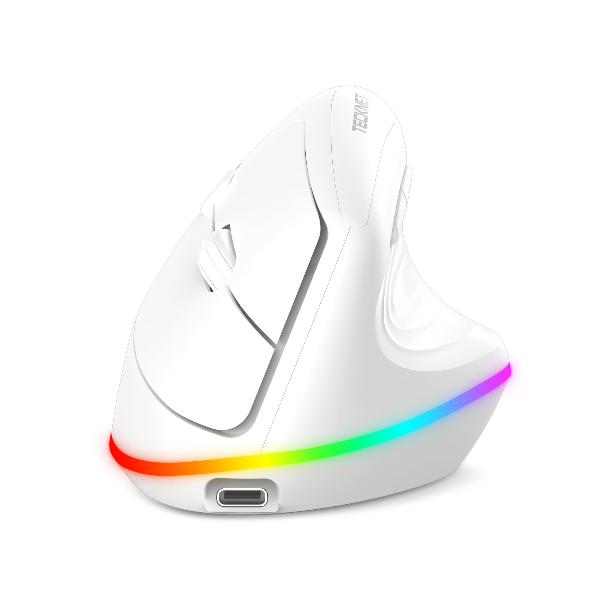 TECKNET Mouse Ergonomico Wireless, Mouse Verticale Ricaricabile, Mouse Bluetooth+ 2,4 GHz, Mouse Wireless Silenzioso, 4800 DPI Regolabili, 6 Pulsanti, RGB Chroma, Compatibile con PC/Windows/Mac