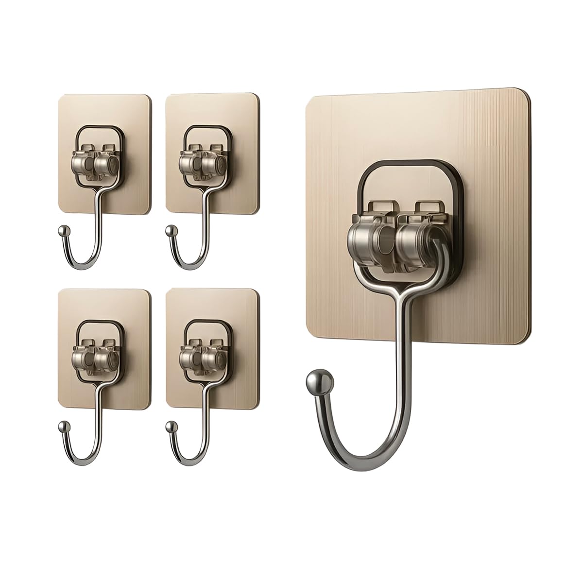 DALUCI Large Adhesive Wall Hook – Heavy Duty Wall Hanger Hooks for Hanging Without Drill | Waterproof, Rustproof Wall Stick Hooks for Kitchen, Bathroom, Home & Office Use (Big Hook Golden, 5)