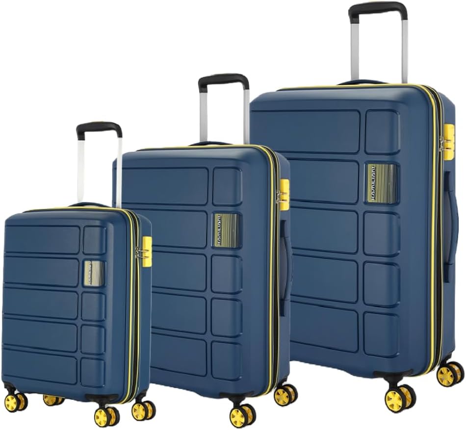 American Tourister Kamiliant Harrier Zing 3 Pc Set 56 cms, 68 cms & 78 cms- Small, Medium & Large Polypropylene (PP) Hard Sided 8 Wheels Spinner Luggage Set/Suitcase Set/Trolley Bag Set (Navy), Navy,
